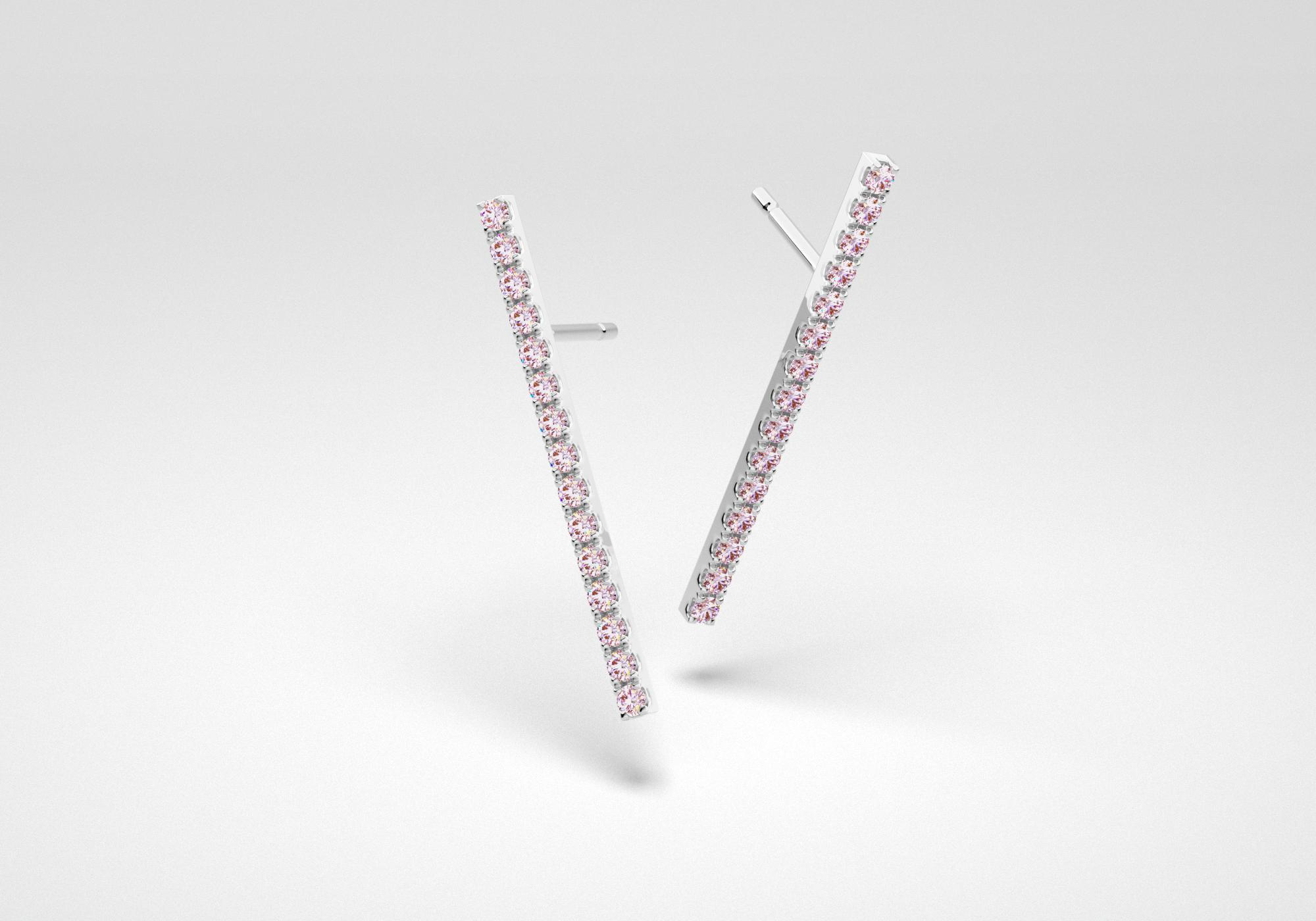 The Line Earrings - Pink - White Gold 18 Kt