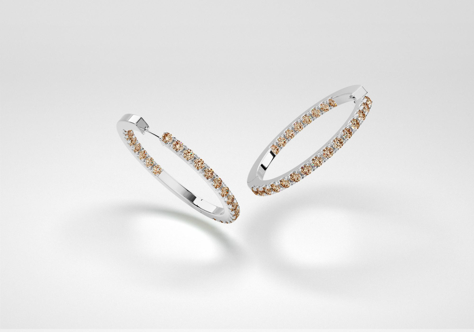 The Line Hoop Earrings - Champagne - White Gold 18 Kt