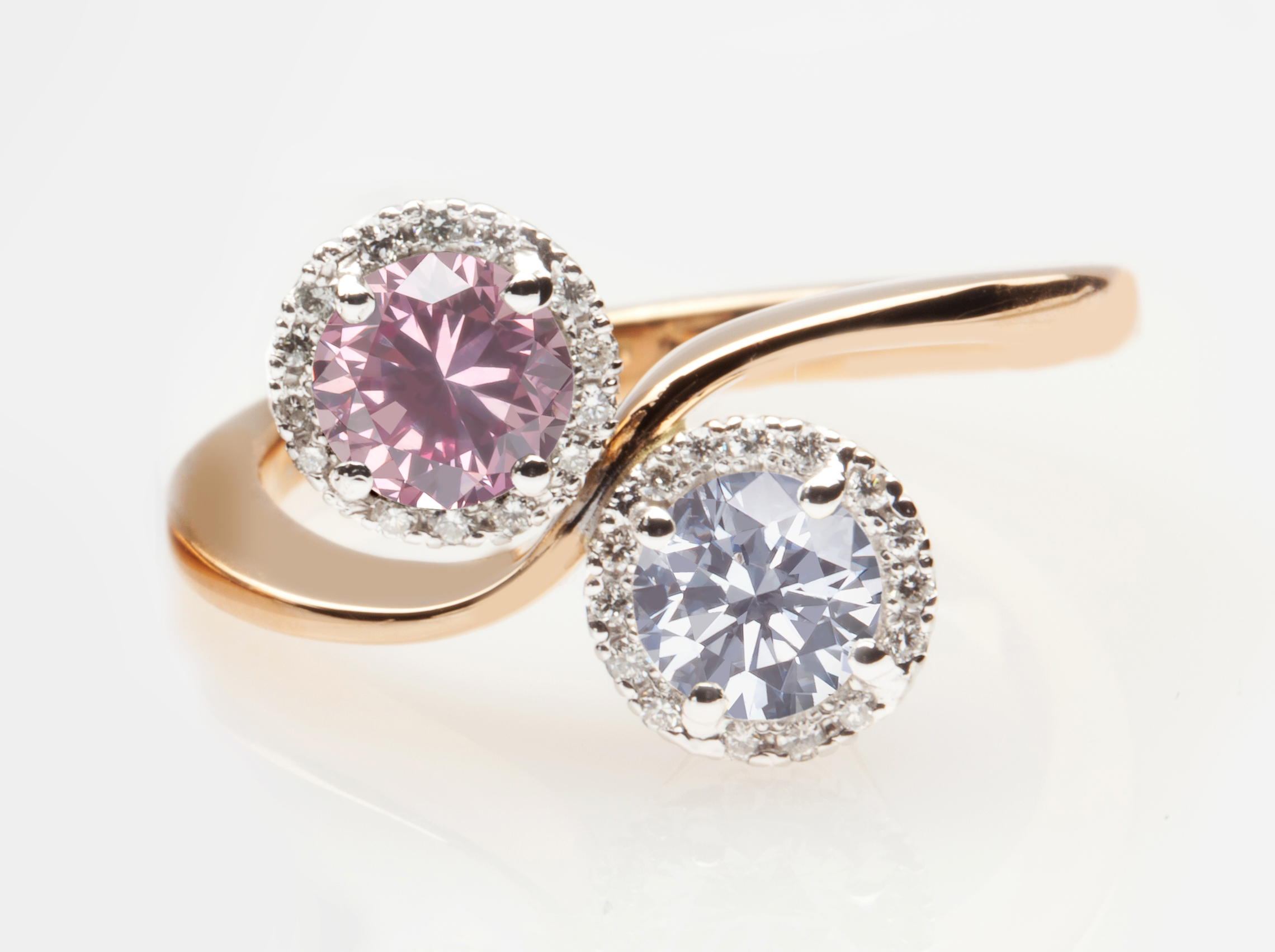 Natural Pink and Blue Diamond Ying yang styled diamond ring